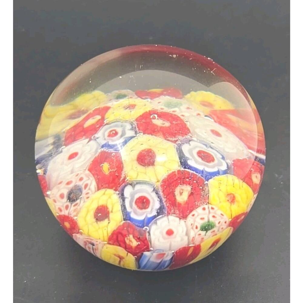 Vintage Murano Red Blue White Millefiori Multi‎ Color Glass Paperweight PB203